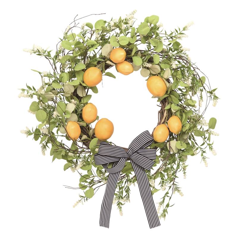 Transpac Foam 24" Yellow Spring Leaf and Lemon Wreath with Bow