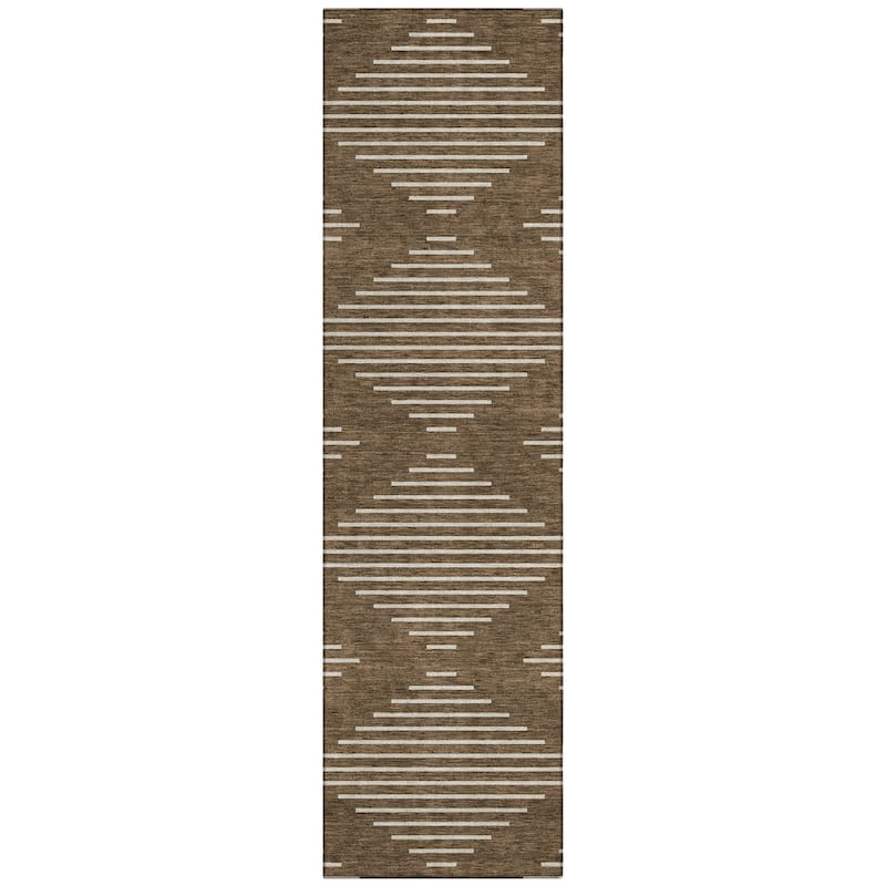Machine Washable Indoor/ Outdoor Modern Stripe Chantille Rug