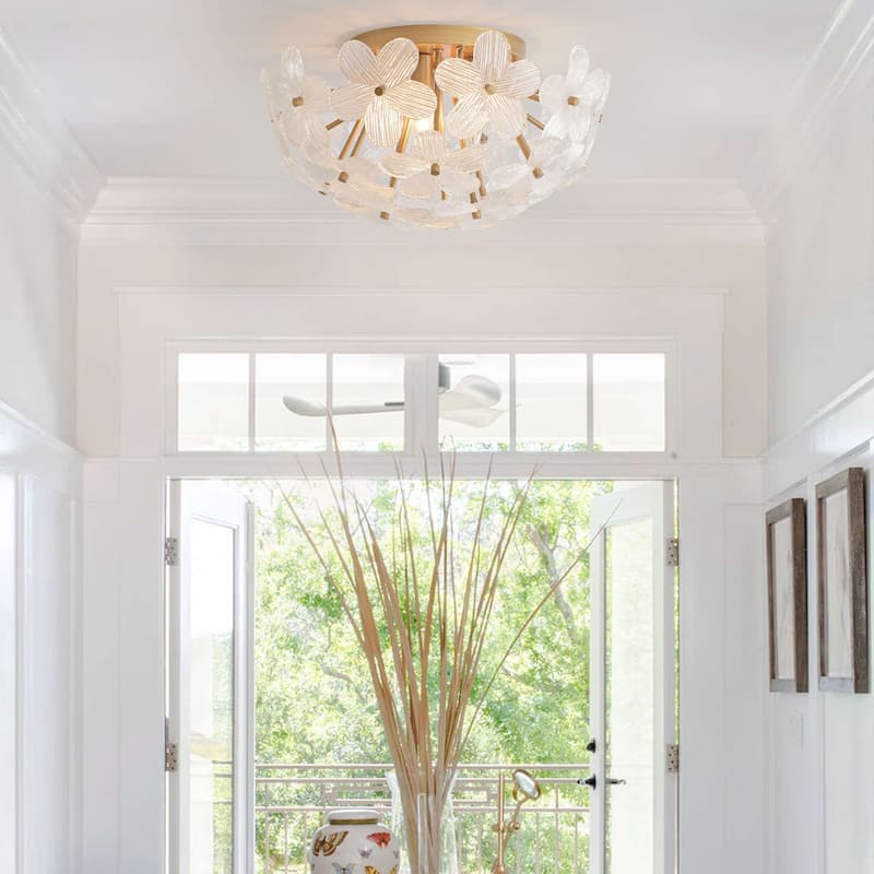 Frieda Modern 5-Light 20" Brushed Brass Clear Glass Flower Flush Mount - 20 inches in diameter x 10 inches H