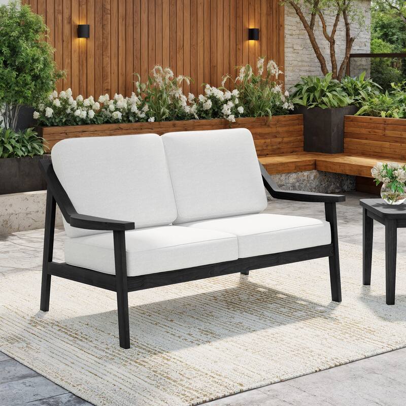 Solid Wood Outdoor Arm Chair Loveseat with Cushion - Black/Beige - 1 Loveseat
