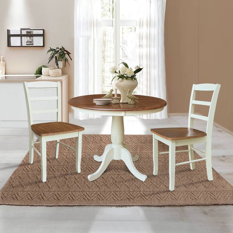 36" Round Pedestal Dining Table with Madrid Ladderback Chairs