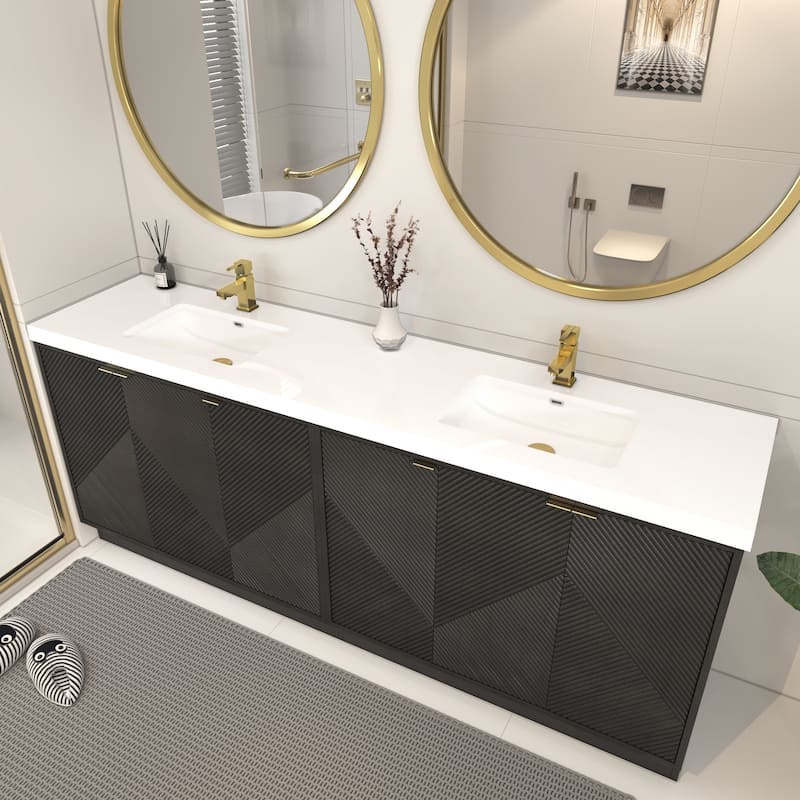 Milano 84" Freestanding Bathroom Vanity with Double White Sink