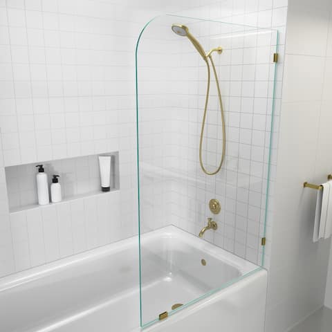 Glass Warehouse 34" x 58.25" Frameless Bathtub Shower Door - Single Fixed Panel Radius