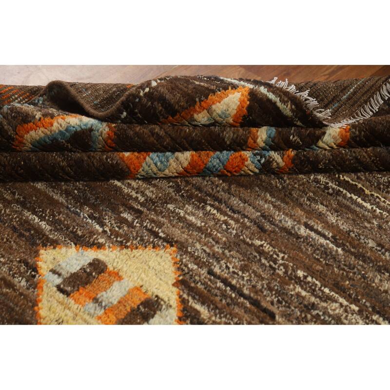 Brown Moroccan Oriental Area Rug Hand-Knotted Wool Carpet - 6'11" x 9'5"