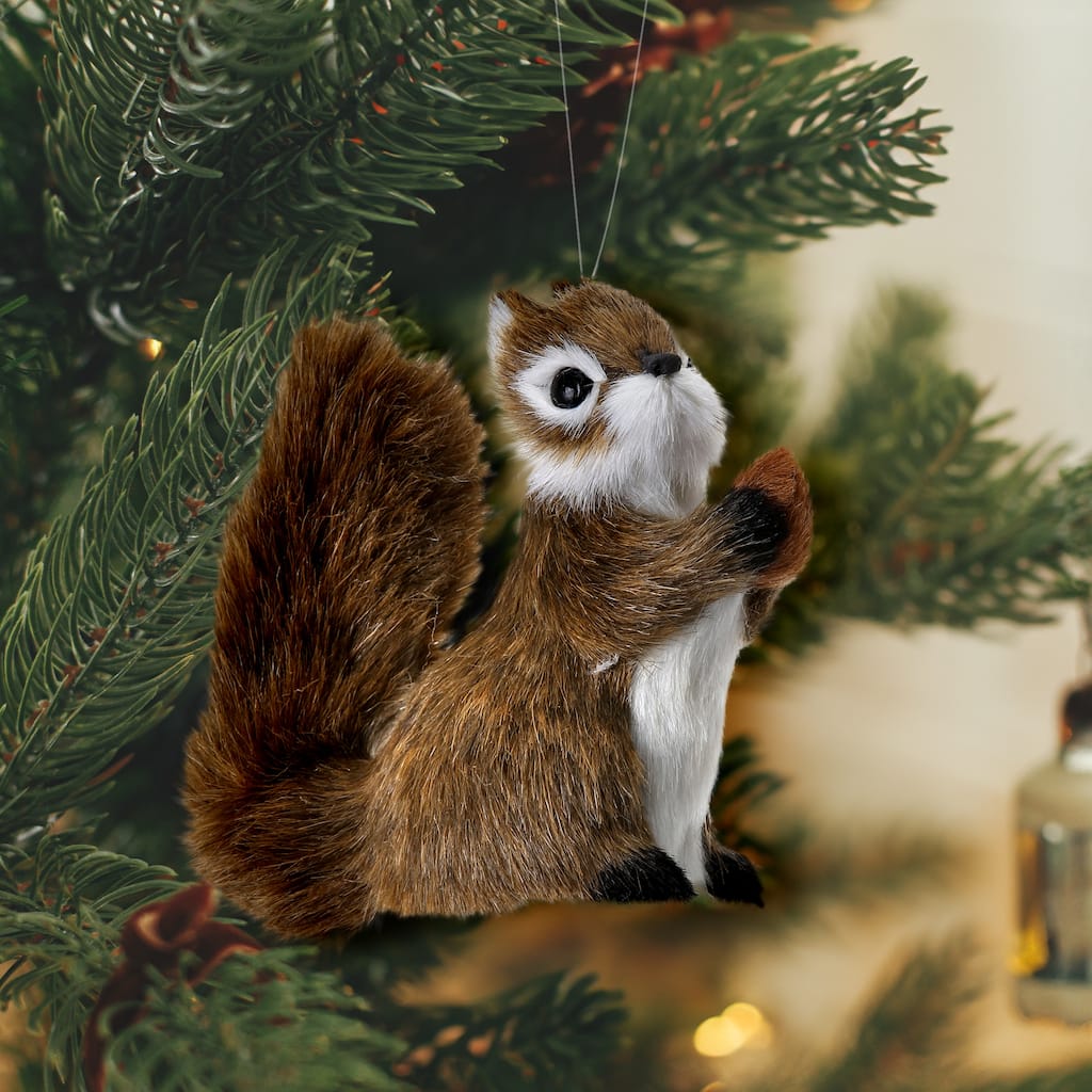 4.5" Furry Squirrel Ornament Set of 2