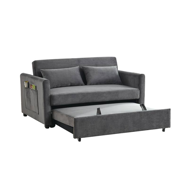Velvet Convertible Sofa Bed 3in1 Sectional Sofa w/Adjustable Back