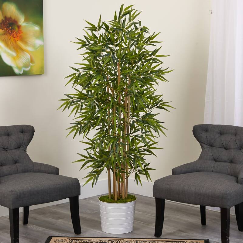 Bamboo Artificial Tree 64In - Indoor Faux Tree with Planter, Realistic Greenery Decor - Green - 61 Inches and Over