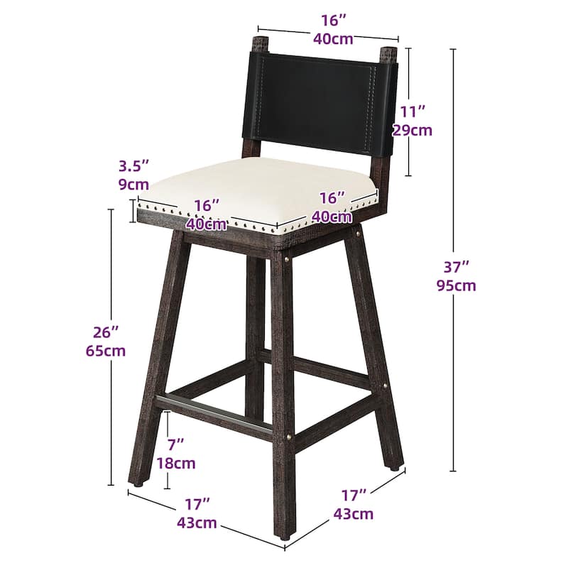 Moasis Solid Wood and Linen Swivel Counter Stool with Nailheads