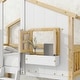 preview thumbnail 5 of 11, Natural+White Twin over Twin Size Wood House Bunk Bed with Roof , Window, Window Box, Door, Safety Guardrails and Ladder
