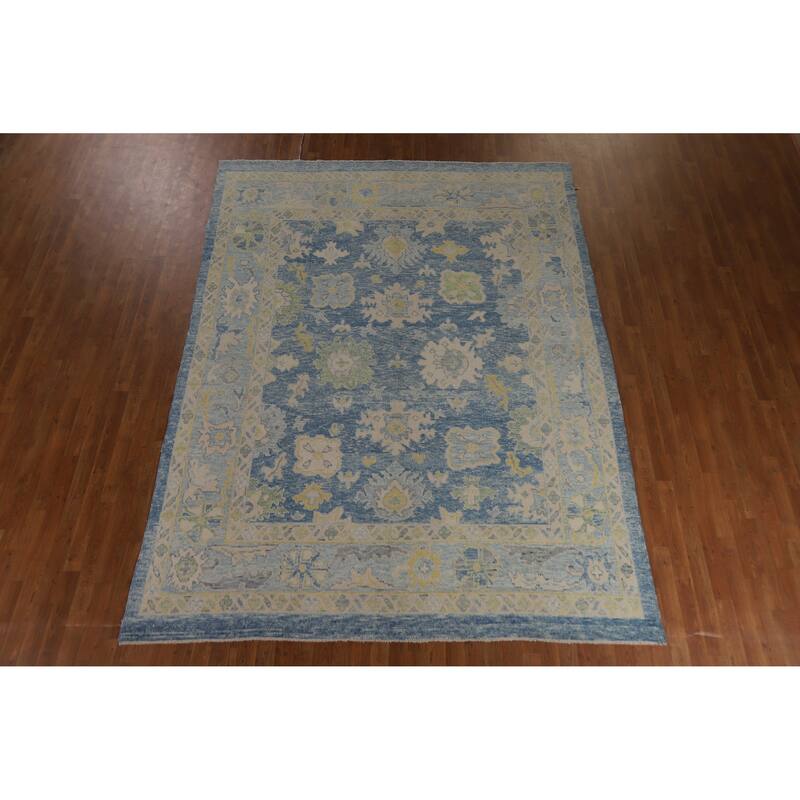 Hand Knotted Oriental 100% Wool Carpet Transitional All-Over Navy Blue & Blues Oushak Area Rug - 10' 6'' X 8' 0''