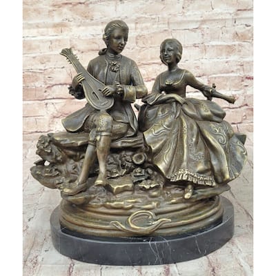Romantic Serenade: A Baroque Couple In Harmony - European Bronze Sculpture Original Art