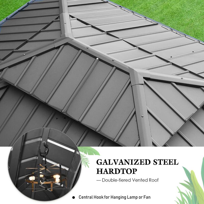 Costway 12ft x 10ft Hardtop Gazebo 2-tier Outdoor Galvanized Steel - See details
