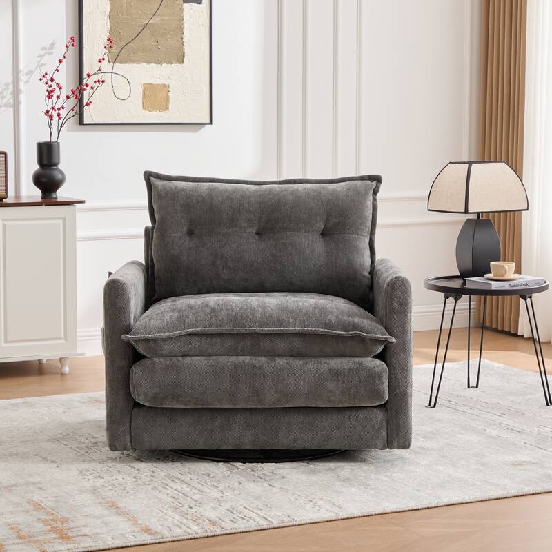 Mid Century Modern Chenille Swivel Barrel Chair