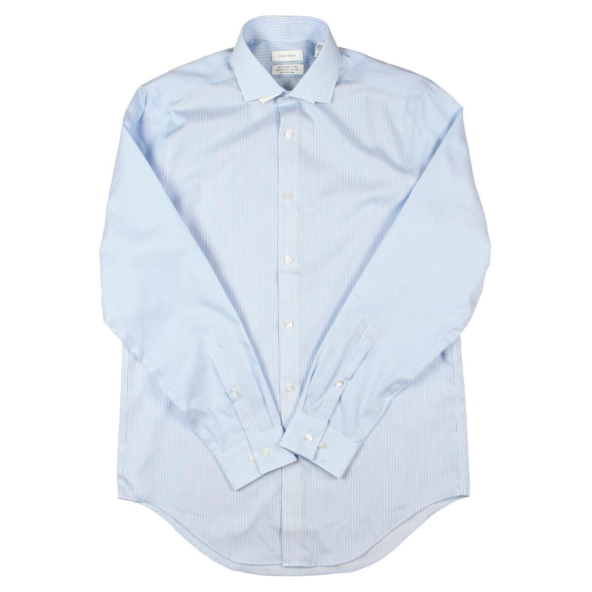 Shop Calvin Klein Mens Dress Shirt Striped Spread Collar 15 32