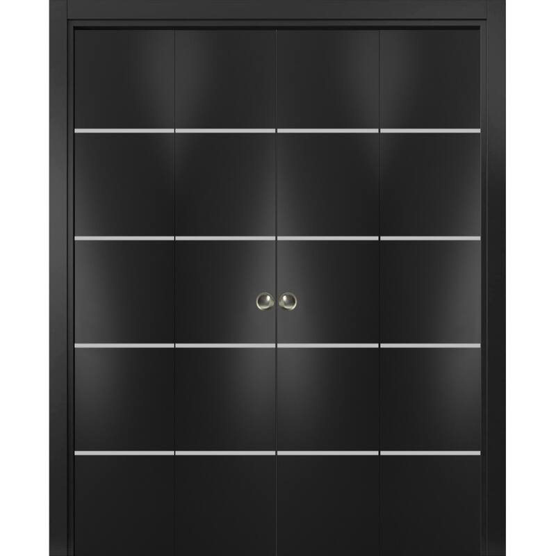 Double Bi-fold Doors Planum 0210 Matte Black with Sturdy Tracks - Black - 72" x 80" (4* 18x80)