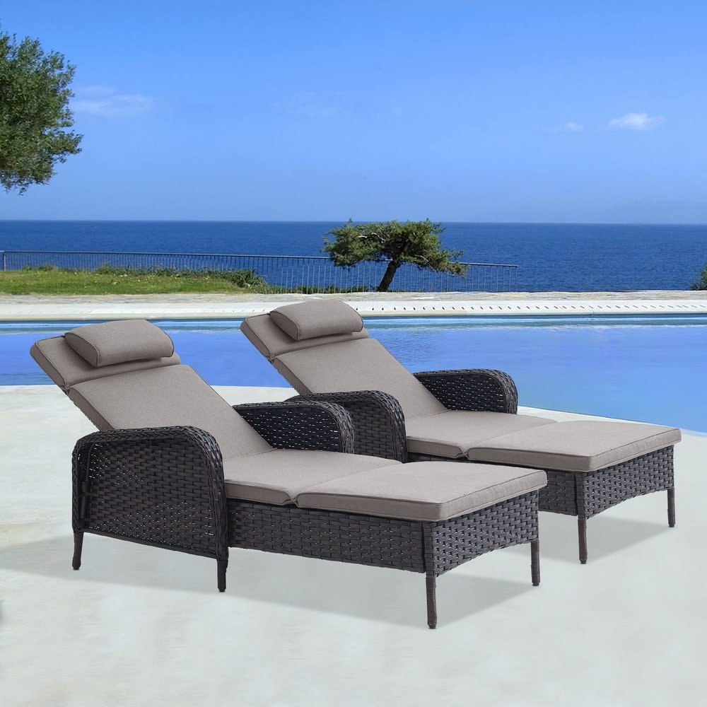 Outdoor PE Wicker Chaise Lounge Set