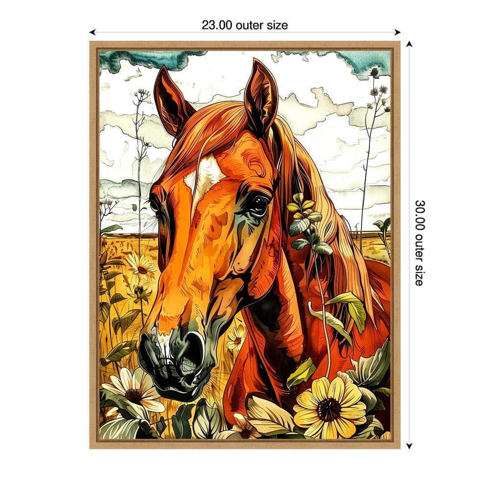 Horse and Daisies by Justyna Jaszke Framed Canvas Wall Art