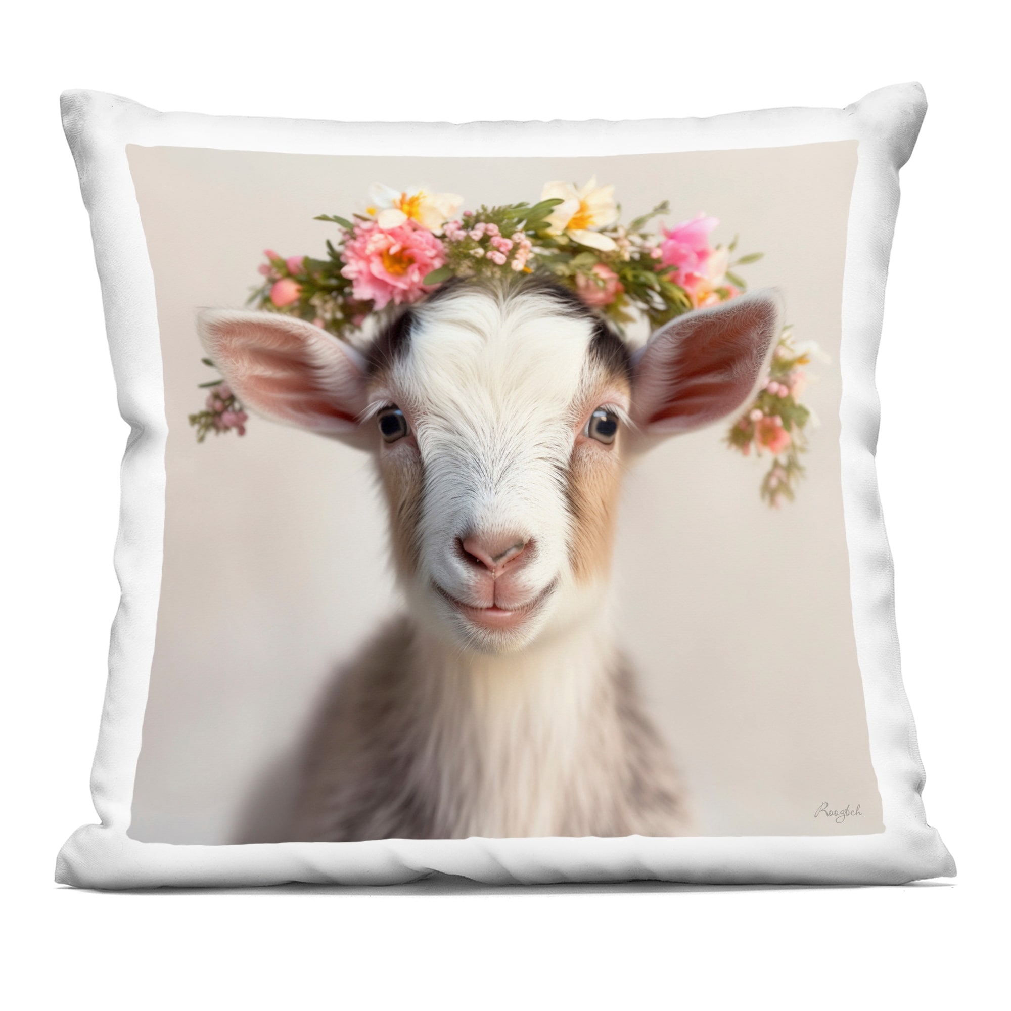 Stupell Flower Crowned Goat Decorative Printed Throw Pillow Design by Roozbeh