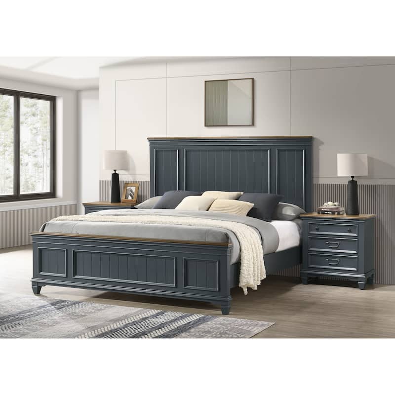 Roundhill Furniture Clelane Wood Bedroom Set with Bed, Dresser, Mirror, and Two Nightstands