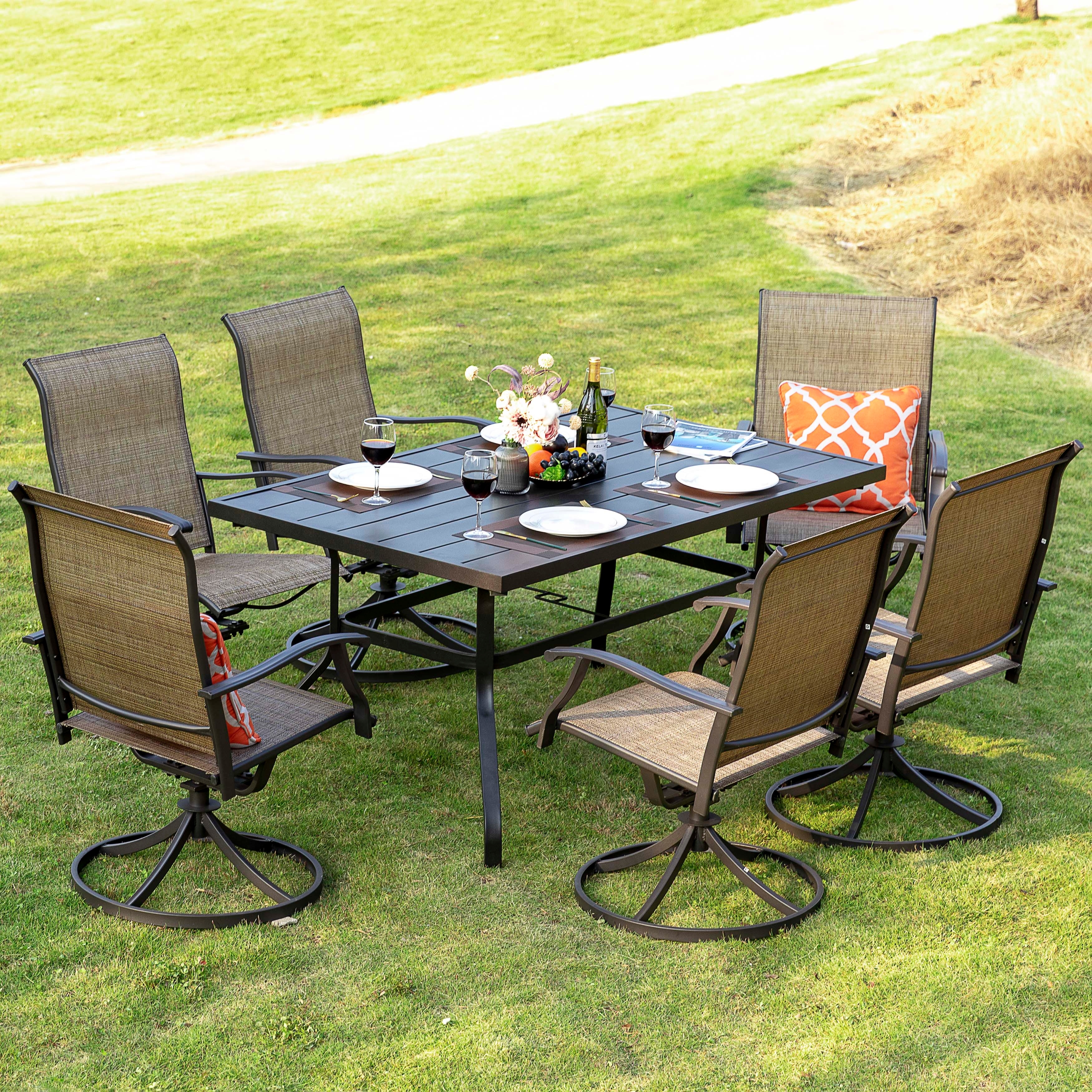 Nuu Garden Outdoor 7-Piece Dining Set, Textilene Fabric, Powder-coated Iron Frame