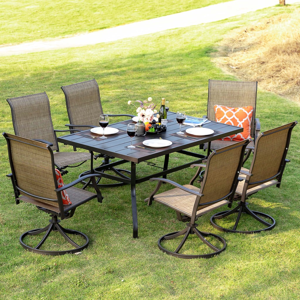 Outdoor 7-Piece Dining Set, Textilene Fabric, Powder-coated Iron Frame