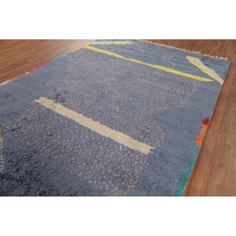 Blue Moroccan Oriental Area Rug Hand-Knotted Wool Carpet - 7'2" x 10'7"