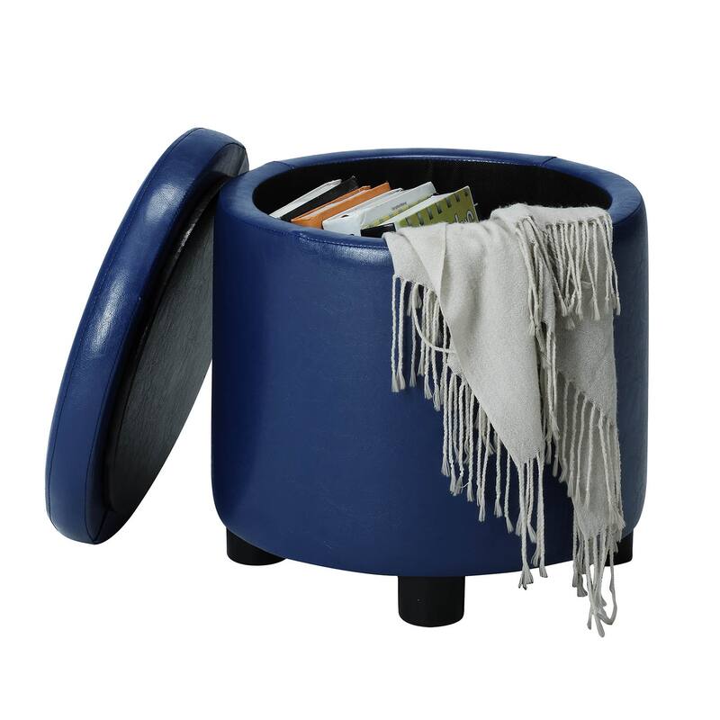 Convenience Concepts Designs4Comfort Round Accent Storage Ottoman with Reversible Tray Lid