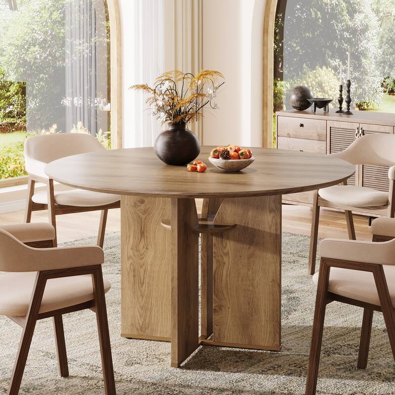 39.37" Round Dining Table for 4, Farmhouse Brown Kitchen Table