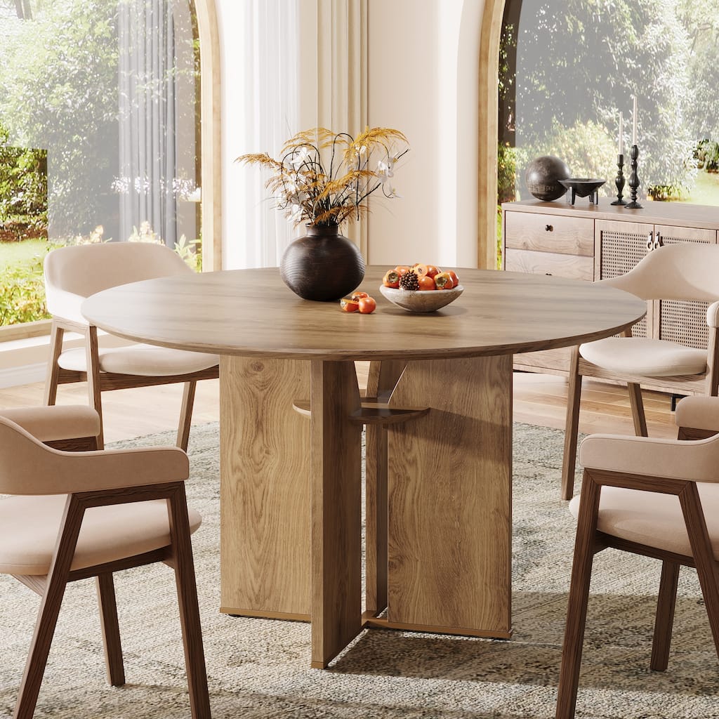 39.37" Round Dining Table for 4, Kitchen Table with Storage Shelf for Dining Room, Living Room, Kitchen