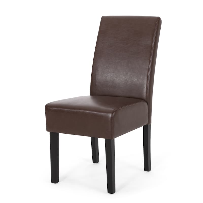 Dark Brown Upholstered Chairs Dining Room, PU Dining Chairs Set of 2