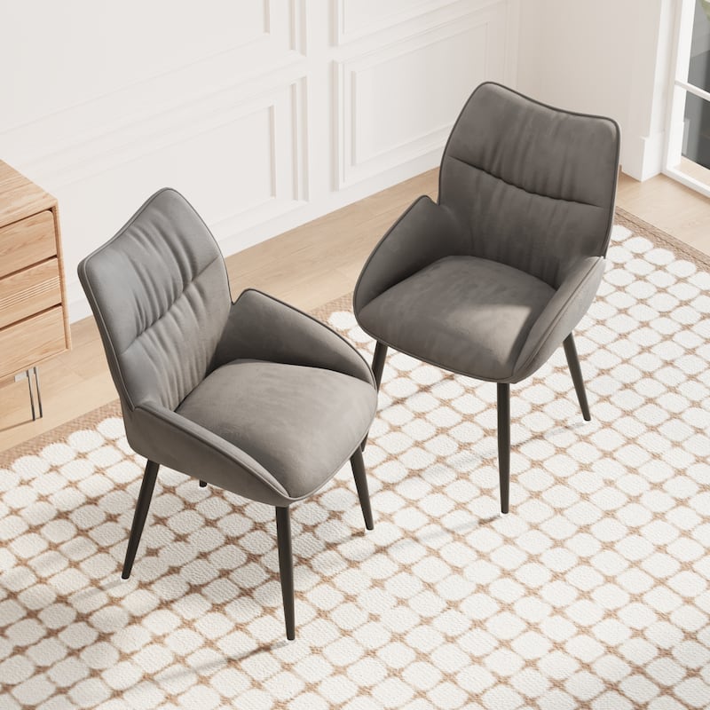 Dining Chairs Set of 2, Velvet Accent Chair Modern Kitchen Arm Chairs Upholstered Chair with Metal Legs for Kitchen