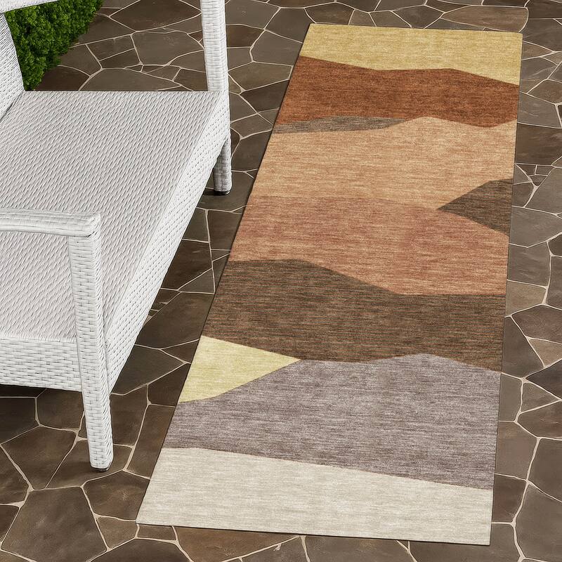 Machine Washable Indoor/ Outdoor Modern Dacono Chantille Rug - Paprika - 2'3" x 7'6"