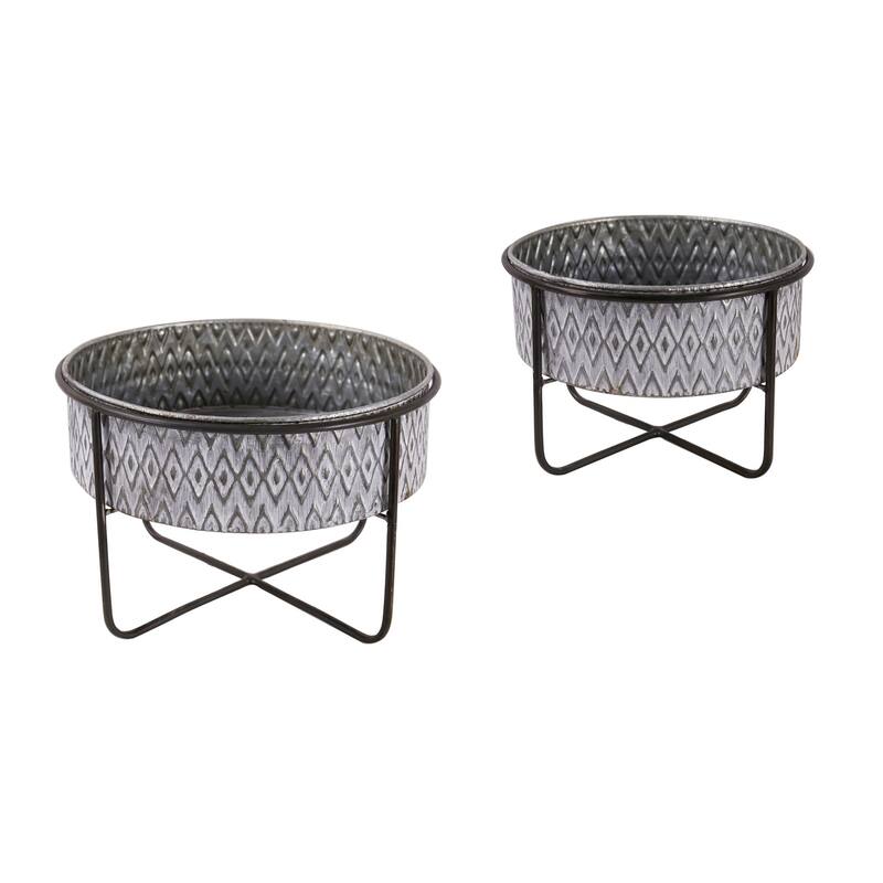 Embossed Metal Planters, (Set of 2)