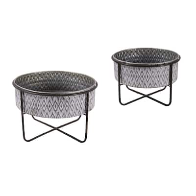 Embossed Metal Planters, (Set of 2)