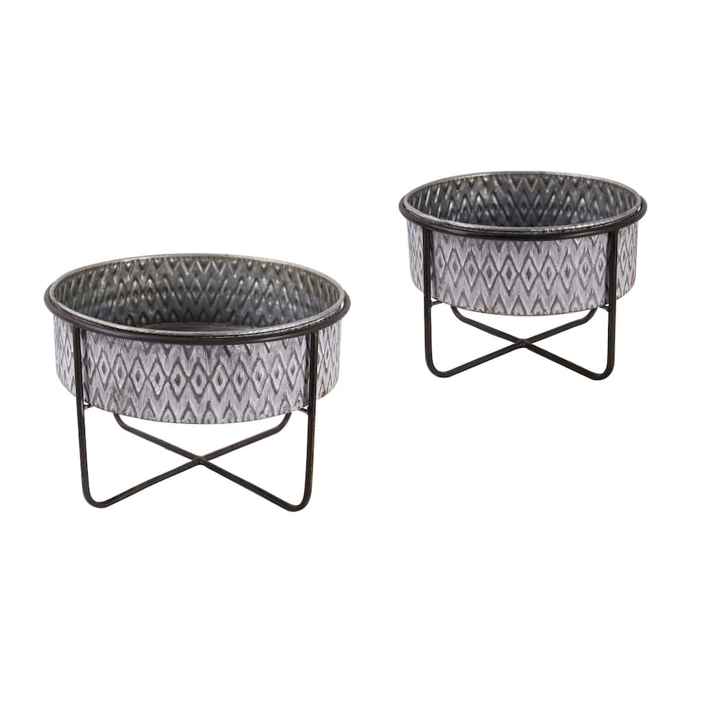 Embossed Metal Planters, (Set of 2)