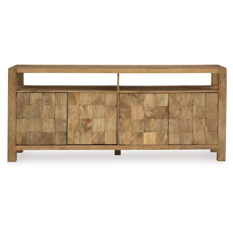 Hugh Sideboard Cabinet Console, Butcher Block Natural Brown 68 Inch
