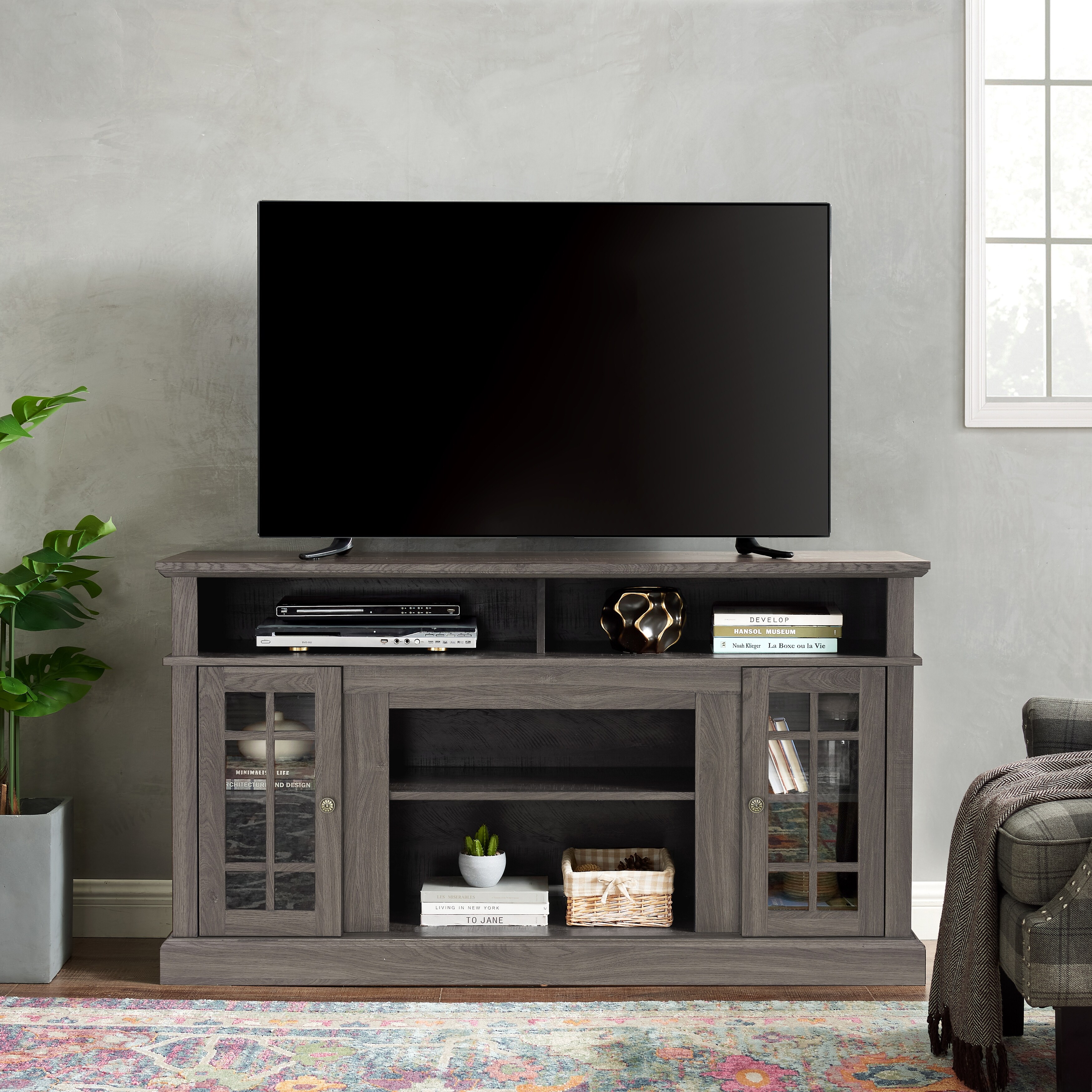 Classic TV Media Stand Entertainment Console for TV Up to 65" - Optional Fireplace Insert