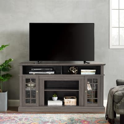 Wooden Media TV Stand, Multifunctional Entertainment Center, Console Table with 2 Glass Door & Adjustable Shelves