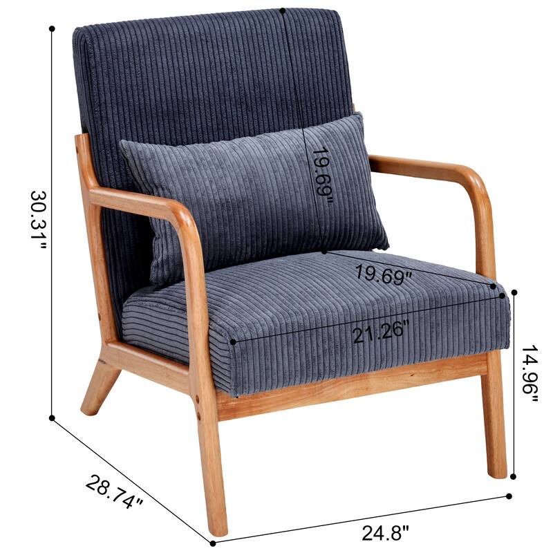 Polyester Mid-Century Modern Accent Chair with Solid Rubberwood Frame, Ergonomic Design, and Removable Pillow