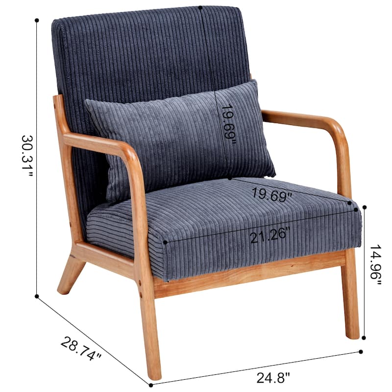 Rustic Side Chair Accent Chair with Wood Legs, Reception Chair Antique Dark Grey Arm Chair Vanity Chair Dressing Chair