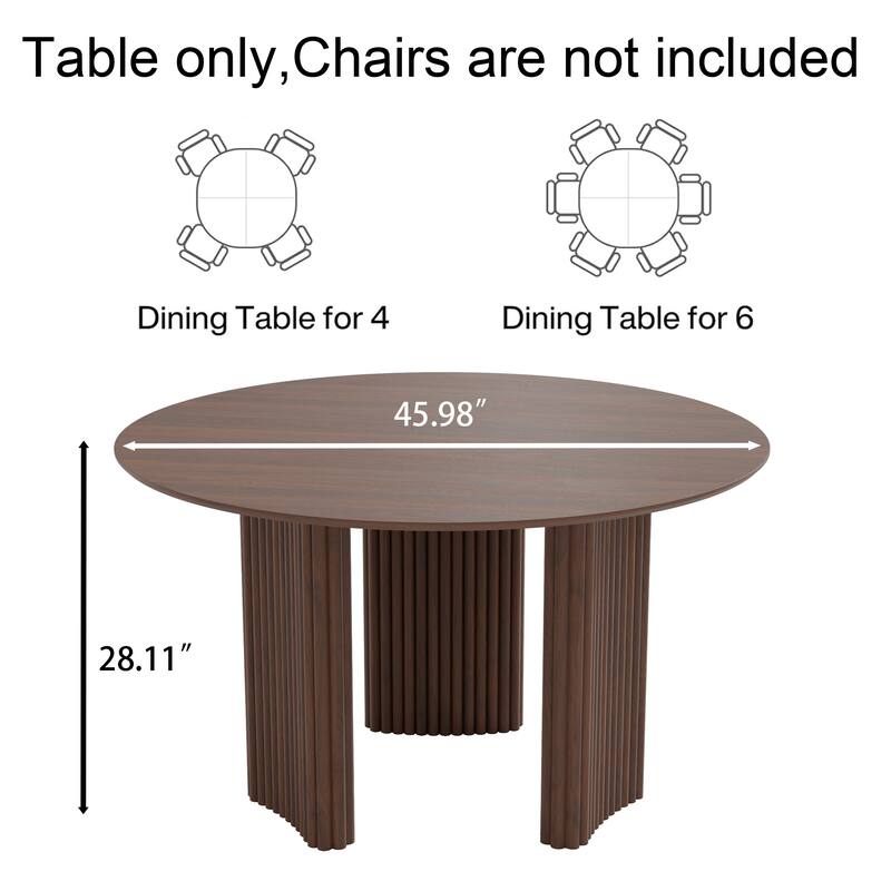 Dovelina 46" Modern Round Dining Table with Artistic Fluted Base & Safe Rounded Edges for Family