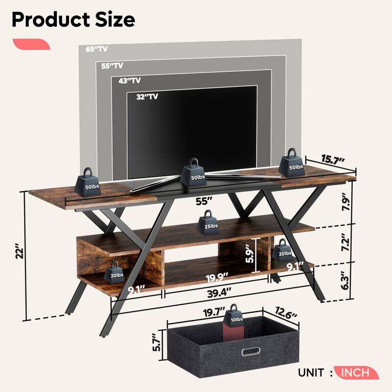 55 inch LED TV Stand for TVs up to 65 inch Media Console Entertainment Center with Drawer