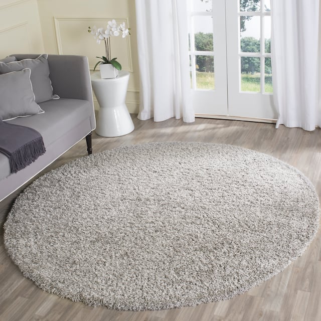 SAFAVIEH Laguna Shag Verdiana Solid Color 2-inch Thick Shag Rug - 6'7" Round - Silver