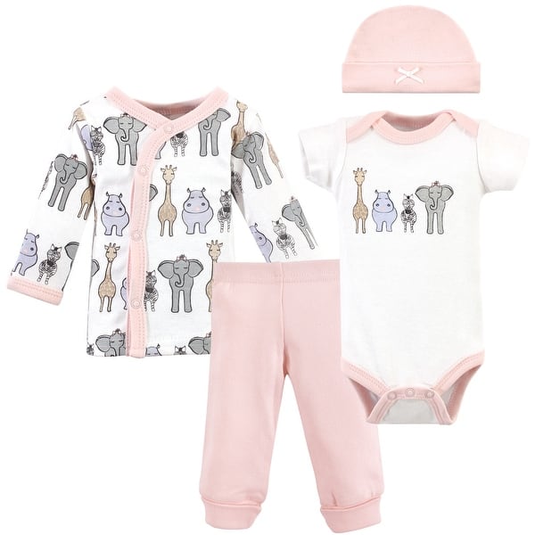 slide 1 of 1, Hudson Baby Infant Girl Preemie Layette Set 4-Piece, Pink Safari, Preemie - Pink Safari Preemie - Pink Safari