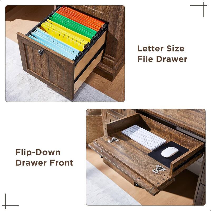 Farmhouse Computer Desk with Hutch, Wood Home Office Desk