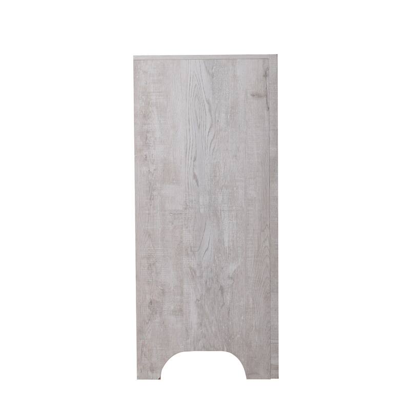 Bisca 63 Inch Wide Dresser, 6 Drawers, Black Handles, Light Gray Wood