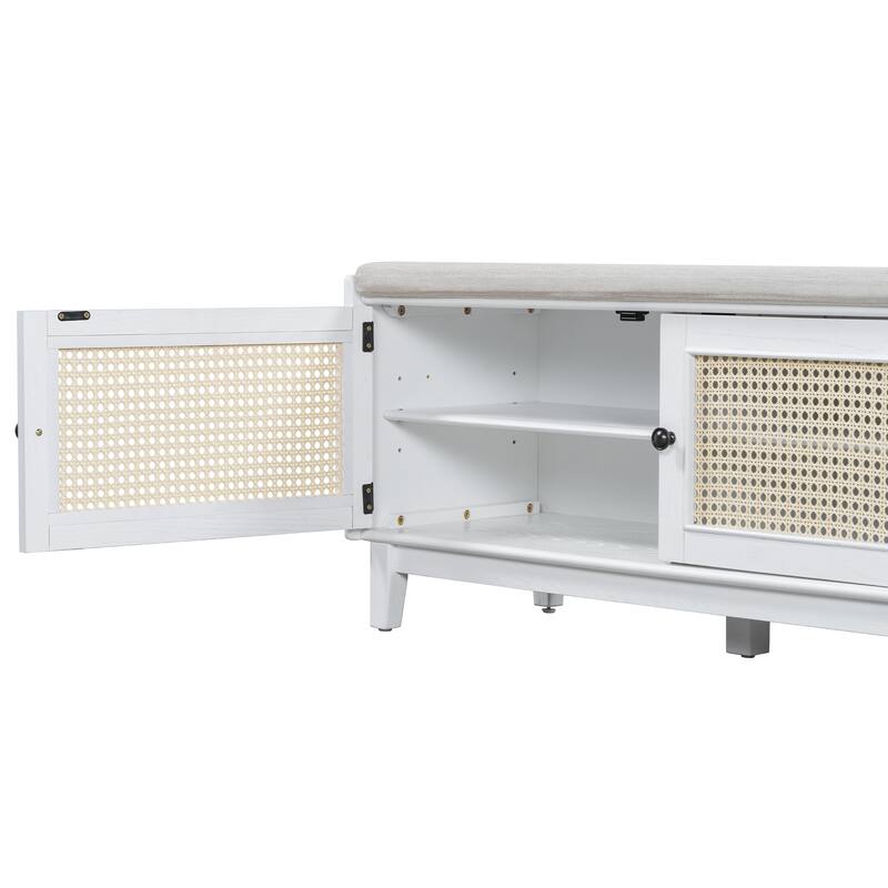 Boho Rattan Shoe Storage with Washable Cushion & Adjustable Shelves by Harper&Bright Designs