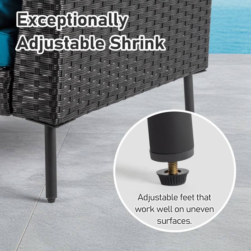 Patio 6-Piece Wicker Sectional Sofa Set with Corner & Ottomans, Adjustable Iron Feet