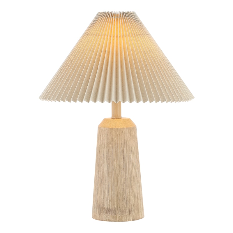 Giulia 20.5" Rustic Scandinavian Resin/Iron Lighthouse LED Table Lamp with Pleated Shade, Beige Wood Finish by JONATHAN Y - 20.5" - Beige Wood Finish