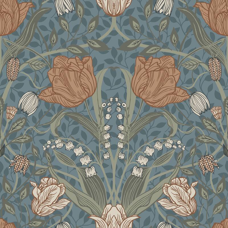 A-Street Prints Fillippa Blue Tulip Wallpaper